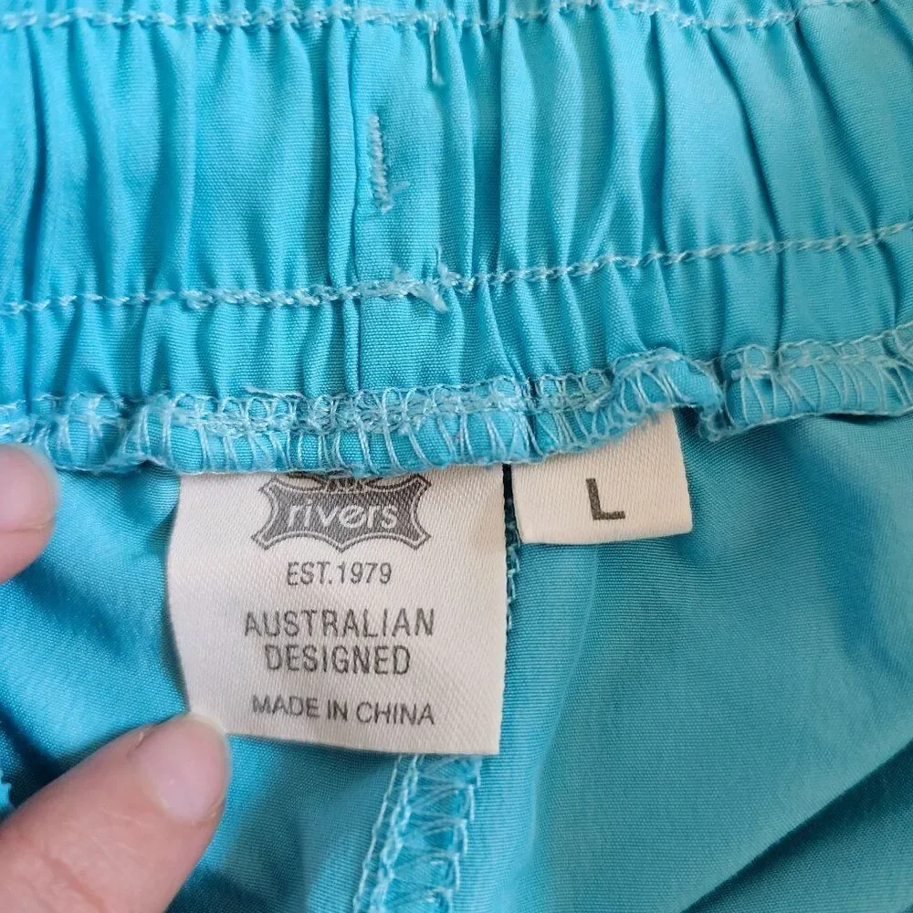 Rivers Board Shorts Swim Trunks Cyan Blue Mens L Chubby, Surf, Beach, Summer